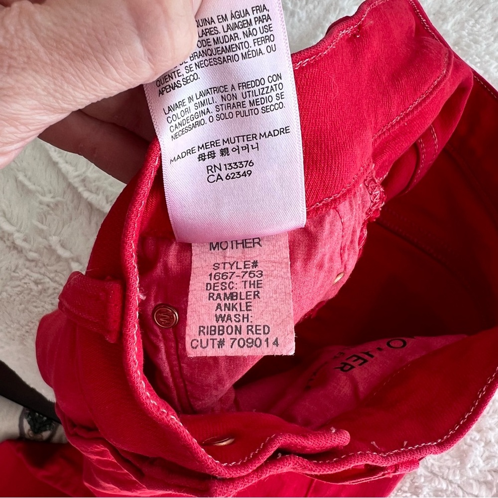 MOTHER High Rise Rambler Ankle Ribbon Red Jeans Women’s 25 1667-763 - Picture 12 of 16